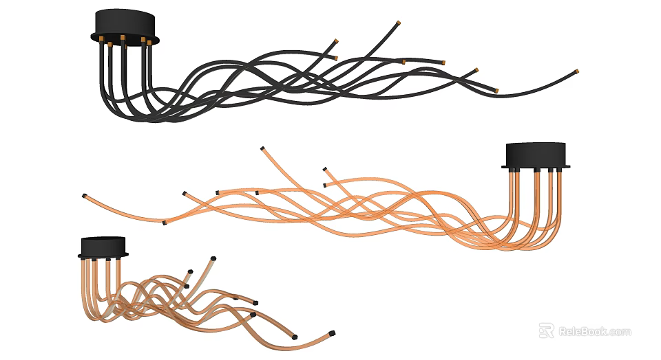 Modern Ceiling Light Design With Black And Copper Twisted Wires For Stylish Home Interior 3d model 