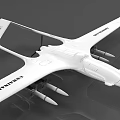 White Unmanned Aerial Vehicle With Wings And Mounted Missiles For Military Reconnaissance