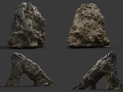 Natural Stone And Wood Decorative Sculptures With Various Shapes And Textures 3d model