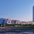 Modern Commercial Complex with Contemporary Architectural Design Glass Curtain Walls and Lush Green Surroundings