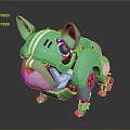 Green Mechanical Bulldog Creature Character With Shiny Metallic Body And Robotic Details