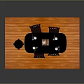 Modern Dining Furniture With Oval Table Four Dark Chairs Small Stool Wooden Floor And Tableware