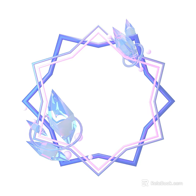 Decorative Ornament Set Featuring Blue Pink Geometric Frame and Crystal Elements 3d model 