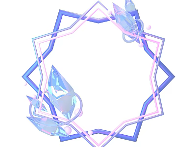 Decorative Ornament Set Featuring Blue Pink Geometric Frame and Crystal Elements 3d model