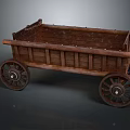 Vintage Wooden Cart With Large Spoked Wheels And Rustic Open Structure