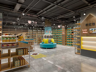 Spacious Specialty Store Interior With Organized Shelves Blue Sofa And Product Displays 3d model