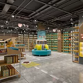 Spacious Specialty Store Interior With Organized Shelves Blue Sofa And Product Displays