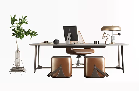 Modern Desk Chair Desk Chair Combination Desk 3d model