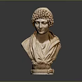 Classical Marble Bust Sculpture With Curly Hair And Drapery Displayed On Dark Background