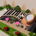 Charming Homestay Building With Panda On Roof Green Plants Red Flowers And Outdoor Seating