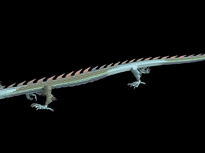 Detailed Mythical Dragon Tail With Green And Red Scales And Claws On Black Background 3d model