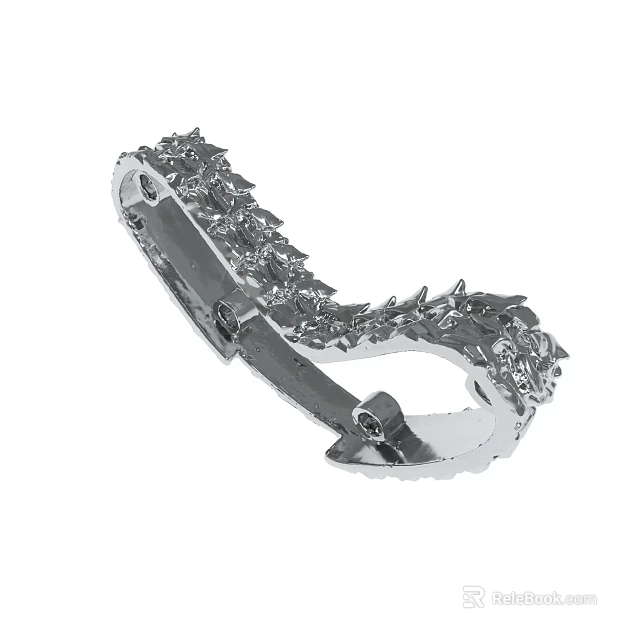 Silver Spiked Metal Decorative Cuff Accessory With Intricate Design Details 3d model 