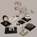 Decorative Ornament Set With Branches Vase Books Trays And Small Decor Pieces