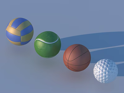 Modern Basketball Court Interior With Basketball Volleyball Tennis And Golf Balls 3d model