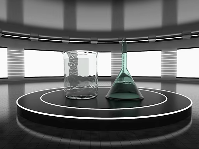Modern Circular Display Shelves With Glass Containers And Striped Lighting Background 3d model