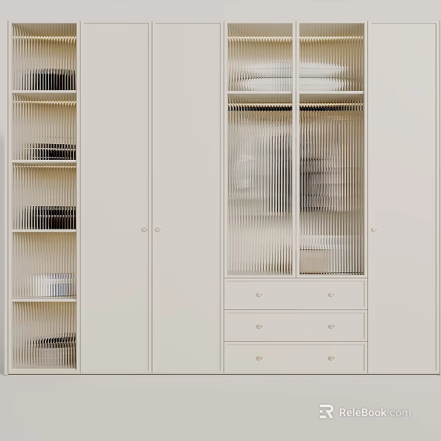 Modern White Wardrobe Interior Design With Glass Doors Drawers And Shelves 3d model 