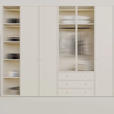 Modern White Wardrobe Interior Design With Glass Doors Drawers And Shelves 3d model