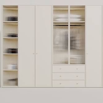 French Cream Style Wardrobe Glass Wardrobe 3d model