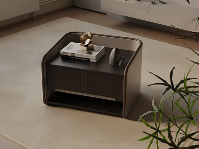 Modern Bedside Table With Leather Accent Sleek Design And Decorative Ornament On Top 3d model