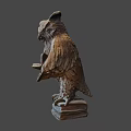 Detailed Decorative Owl Statue Holding Open Book On Book Shaped Base