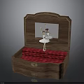 Open Wooden Jewelry Box With Red Velvet Lining And Ballerina Figurine