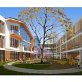 Modern School Building Complex Exterior With Multistory Design Colorful Facades And Glass Windows