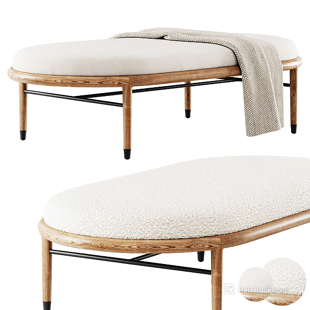 Modern Wooden Frame Sofa Bench With White Upholstered Cushion And Cozy Living Room Design 3d model 