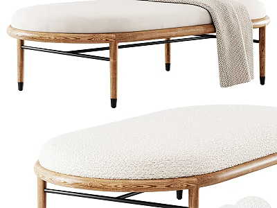 Modern Wooden Frame Sofa Bench With White Upholstered Cushion And Cozy Living Room Design 3d model