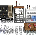 Modern Wine Cabinet with Glass Doors Open Shelves Wine Bottles and Glasses Storage