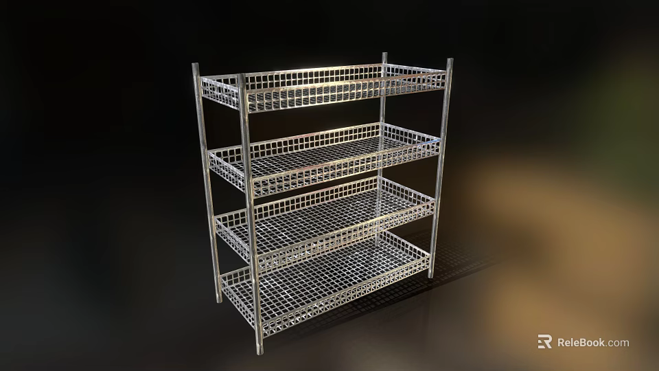 Display Shelf Rack with Metal Grid Design Multi Tier for Retail Storage and Product 3d model 