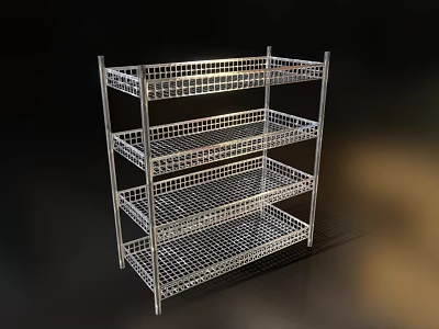 Display Shelf Rack with Metal Grid Design Multi Tier for Retail Storage and Product 3d model