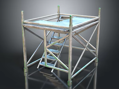 Sturdy Industrial Metal Scaffolding Equipment with Platform Ladder and Frame Structure 3d model