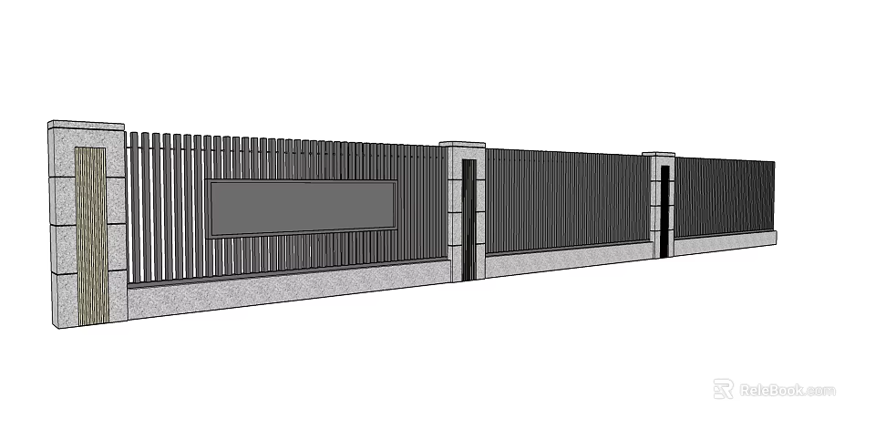 Modern Building Exterior Wall With Vertical Slats Rectangular Panel And Side Pillars 3d model 