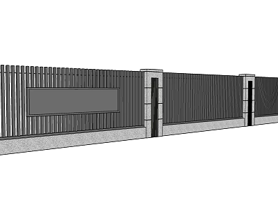 Modern Building Exterior Wall With Vertical Slats Rectangular Panel And Side Pillars 3d model