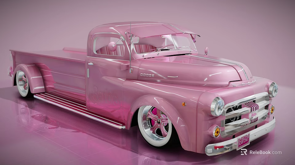 Pink Vintage Truck With Shiny Exterior And Custom Retro Classic Design 3d model 