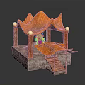 Ancient Historical Pavilion With Orange Canopy Columns Stone Brick Platform And Stairs