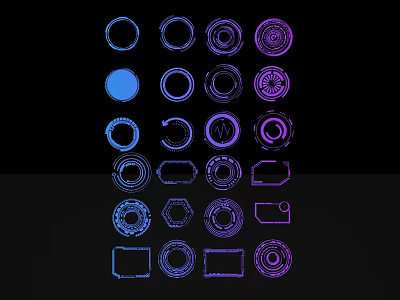 Modern Abstract Circular Geometric Sculpture Carvings With Blue Purple Outlines And Designs 3d model