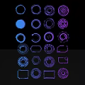 Modern Abstract Circular Geometric Sculpture Carvings With Blue Purple Outlines And Designs