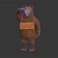 Decorative Brown Bear Statue In Saluting Pose Holding Wooden OPEN Sign