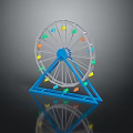Colorful Ferris Wheel Model With Blue Triangular Base And Reflective Surface 3d model