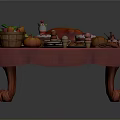 Assorted Food Spread with Roasted Turkey Cakes Fruits and Desserts on Long Red Tablecloth