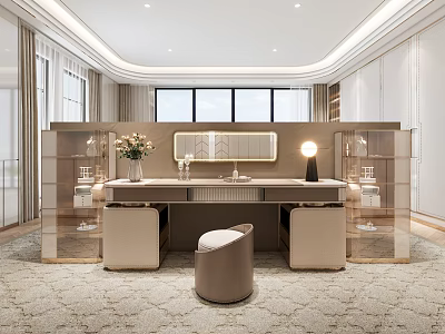 Elegant Modern Dressing Table Interior With Mirror Drawers Seats And Lighting 3d model