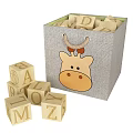 Children's Storage Cabinet With Fabric Bins Books Toys Animal Designs Wooden Alphabet Blocks Toy Train