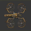 Yellow Multi Rotor Aerial Craft with Four Propellers and Orange Blue Accents in Vintage Design