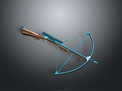 3D Rendered Crossbow Weapon With Blue Bowstring And Golden Body Design 3d model
