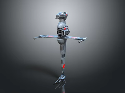 3D Mechanical Robot Model With Metallic Structure Extended Arms Red Accents And Reflective Surface 3d model