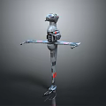 3D Mechanical Robot Model With Metallic Structure Extended Arms Red Accents And Reflective Surface