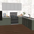 Modern Kitchen With Gray And Dark Gray Cabinets L Shaped Layout Textured Wall 3d model