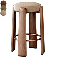 Contemporary Solid Wood Bar Stool With Soft Fabric Upholstered Seat And Round Copper Footrest