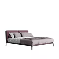 Modern Double Bed Interior With Purple Headboard And Gray Bedding Set 3d model